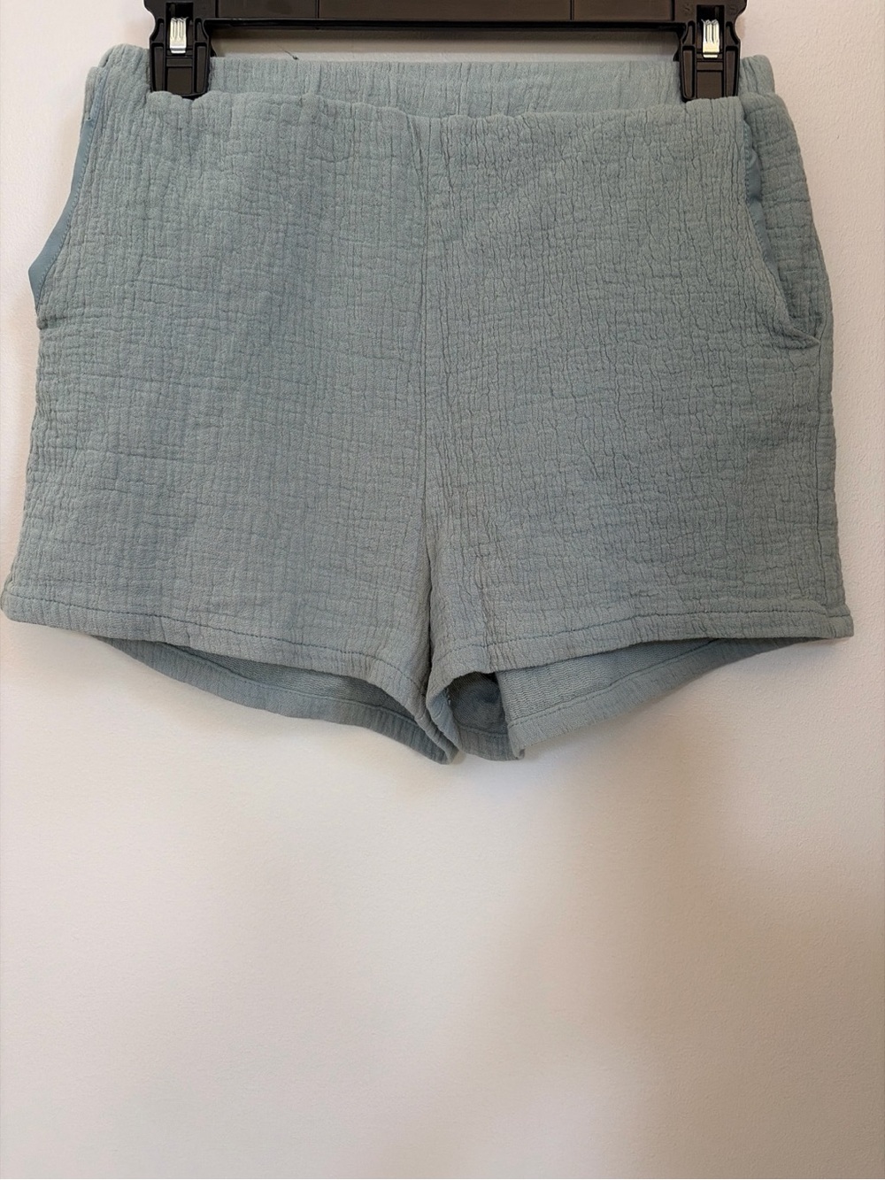 Sadie & Sage High-Rise Gauze Lounge Shorts in Sage Blue